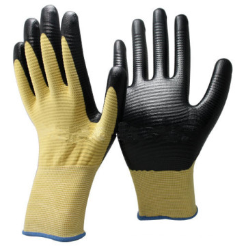 NMSAFETY 13G gelb Nylon-Liner schwarz Nitril-Palm-Handschuhe arbeiten Nitril / Sicherheitshandschuhe Nitril beschichtet